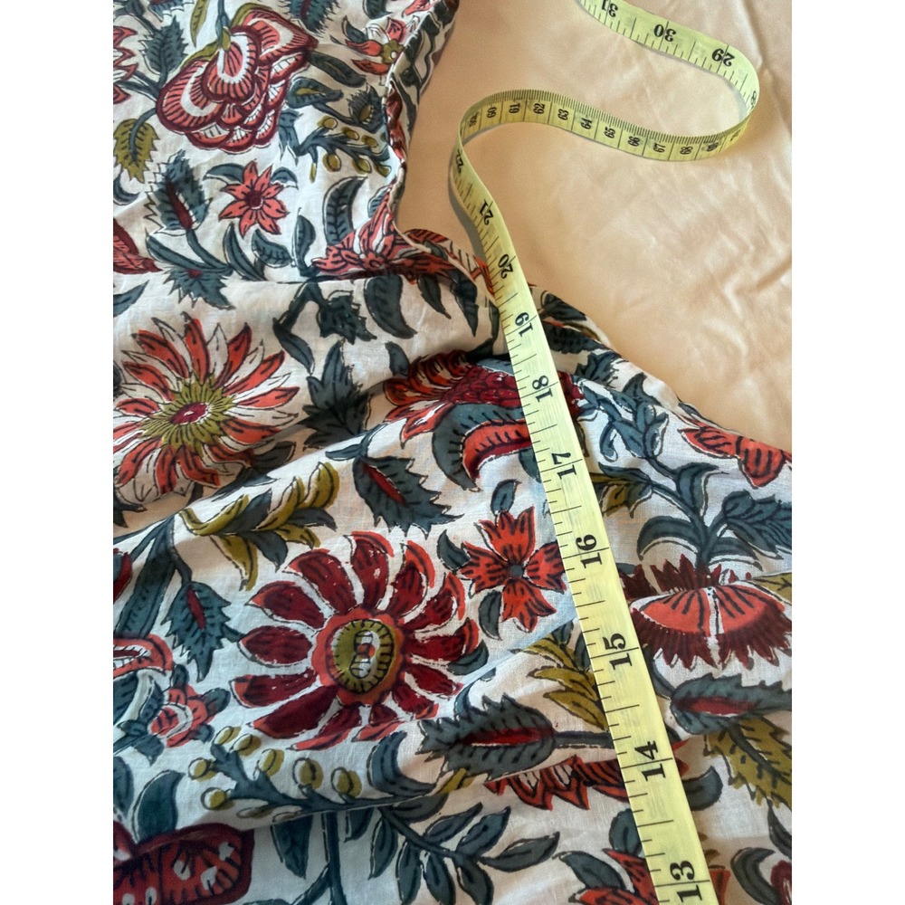 Pottery Barn Floral Block Print Robe Multicolor Cotton Kimono Wrap Belted O/S - Picture 3 of 4